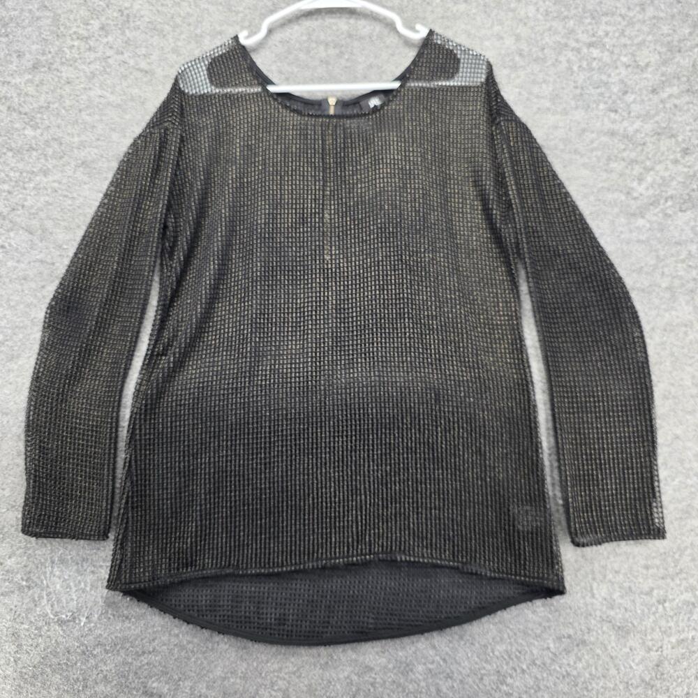 Rock & Republic Sweater Pullover Womens M Black Open-Knit Sheer Zipper